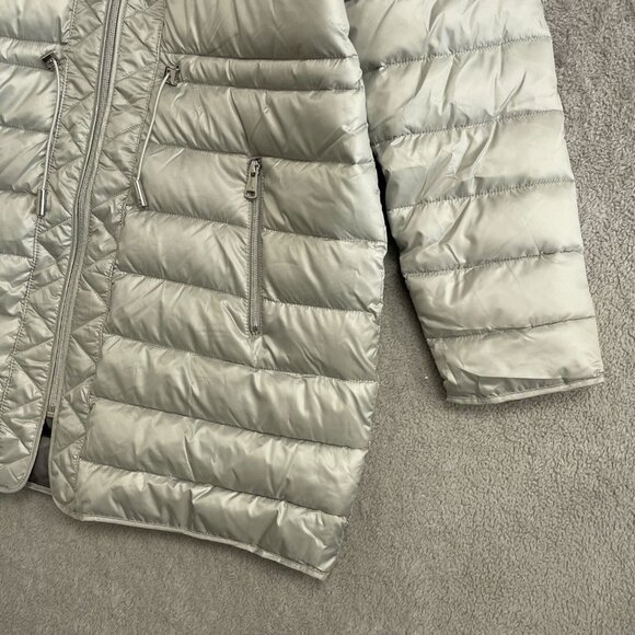 NEW Kenneth Cole Women's L Puffer Jacket With Hood Lightweight Quilted Grey - Picture 11 of 12